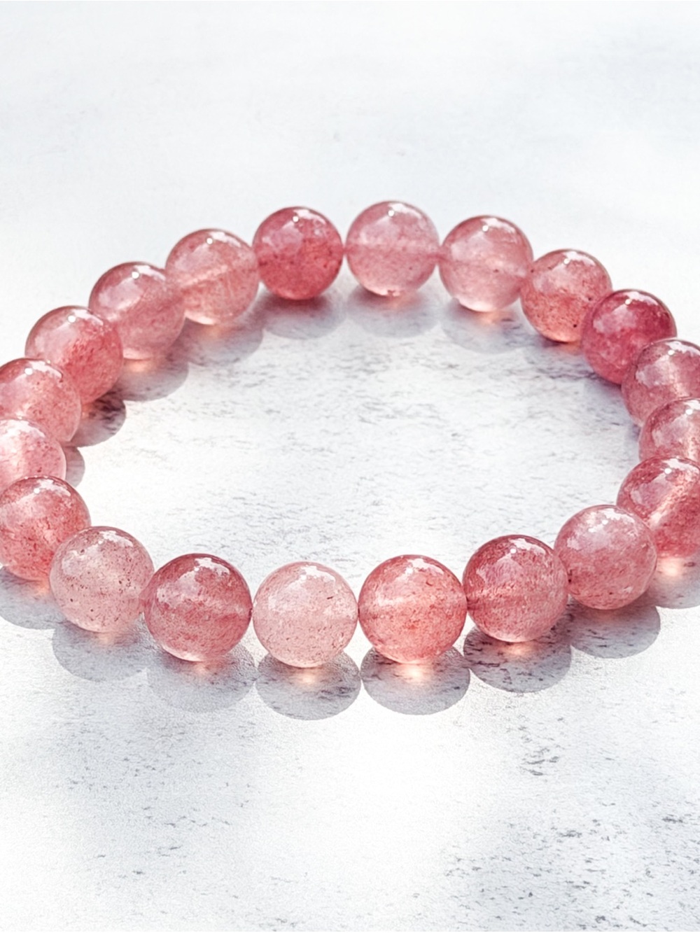 Natural Strawberry Quartz Bracelet 10mm Pink Gemstone Stretch 7in